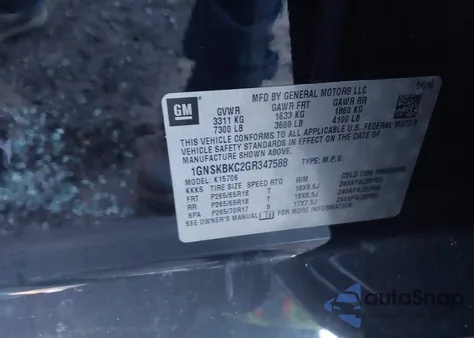 2016 Chevrolet Tahoe Lt из США, поврежденный, VIN 1GNSKBKC2GR347588